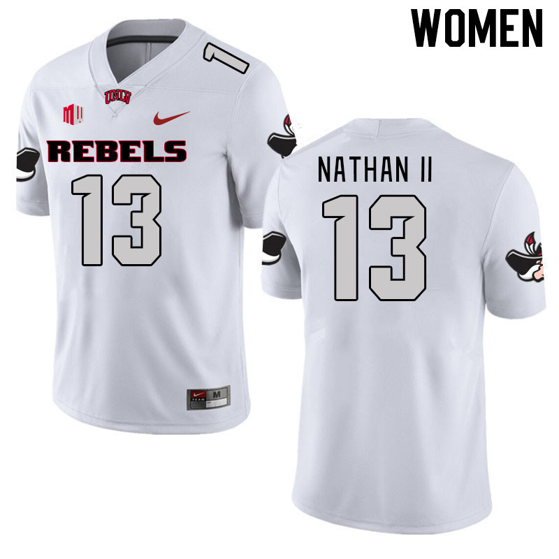 Women #13 Deamikkio Nathan II UNLV Rebels 2023 College Football Jerseys Stitched-White - Click Image to Close